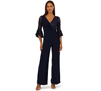Adrianna Papell Women's Surplice Lace Combo V-Neck Jumpsuit