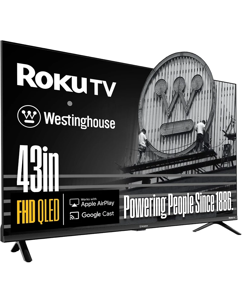 Westinghouse 43" Roku Smart Tv, Fhd Qled, Dolby+, Wi-Fi, Bluetooth, Apple AirPlay, Alexa & Google Assistant, Flat Screen