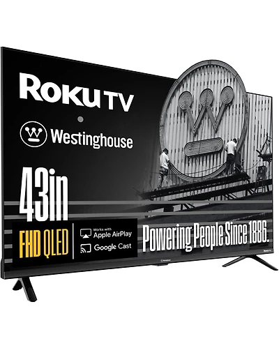 Westinghouse 43" Roku Smart Tv, Fhd Qled, Dolby+, Wi-Fi, Bluetooth, Apple AirPlay, Alexa & Google Assistant, Flat Screen