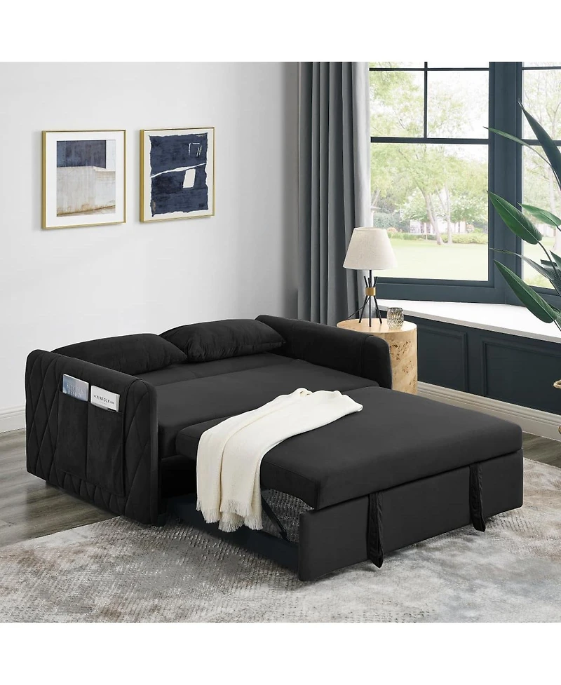 Maison Boucle 55" Velvet Sleeper Sofa with Pull-Out Bed, Reclining Backrest & Side Storage Pockets, Convertible Bed for Small Spaces-Maison Boucl
