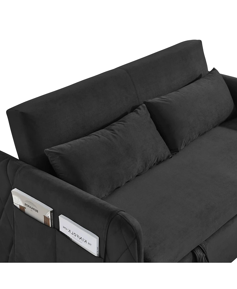 Maison Boucle 55" Velvet Sleeper Sofa with Pull-Out Bed, Reclining Backrest & Side Storage Pockets, Convertible Bed for Small Spaces-Maison Boucl