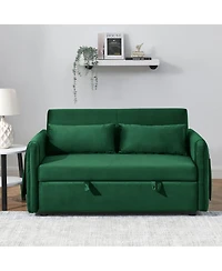 Maison Boucle 55" Velvet Sleeper Sofa with Pull-Out Bed, Reclining Backrest & Side Storage Pockets,Convertible Sofa Bed for Small Spaces-Maison B
