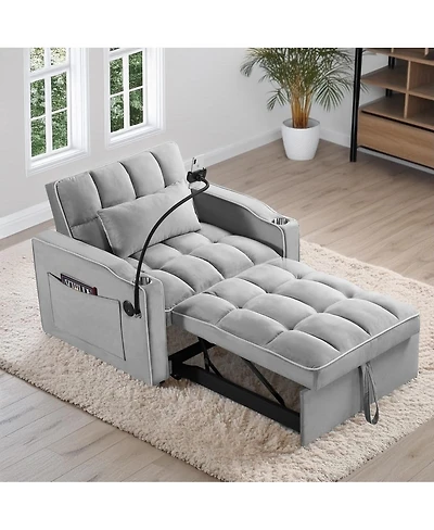 Maison Boucle 3-in-1 Convertible Sleeper Chair Bed, Pull-Out Recliner Sofa with Usb Type-c Port, Phone Mount & Cup Holder for Small Spaces-Maison Bouc