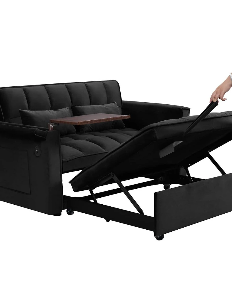 Maison Boucle 55.5" Velvet Pull-Out Sofa Bed with Usb & Hidden Side Table, Adjustable Double Sleeper Chair for Small Spaces & Home Office-Maison Boucl