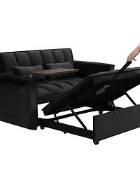 Maison Boucle 55.5" Velvet Pull-Out Sofa Bed with Usb & Hidden Side Table, Adjustable Double Sleeper Chair for Small Spaces & Home Office-Maison Boucl