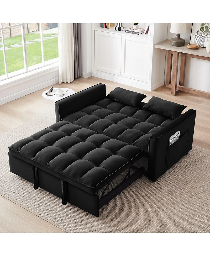 Maison Boucle 65" Pull-Out Sofa Bed with Desk & Usb, Velvet Convertible Sleeper with Adjustable Backrest & Storage for Small Apartments or Offices-Mai