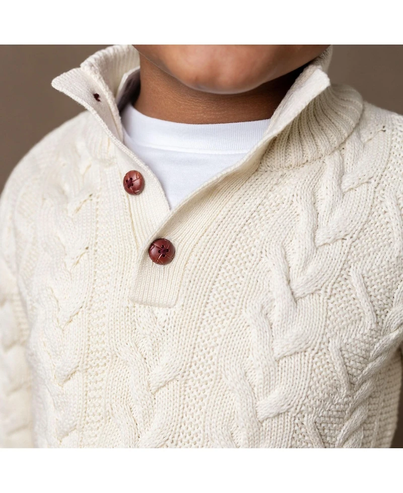 Hope & Henry Boys Organic Mock Neck Cable Sweater with Buttons