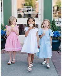 Hope & Henry Little Girls Flounce Sleeve Tiered Linen Dress