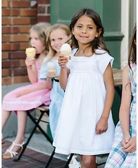 Hope & Henry Girls' Sleeveless Crochet Detail Empire Waist Seersucker Dress, Kids