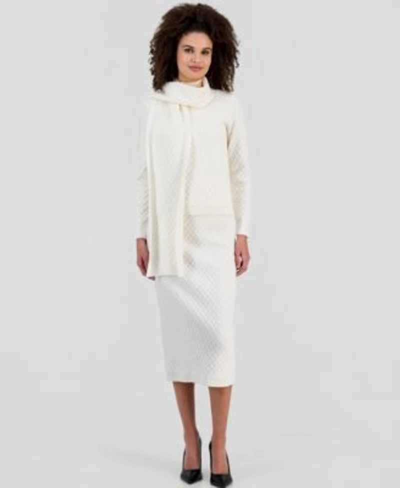 Anne Klein Womens Diamond Knit Mock Neck Sweater Diamond Knit Pencil Skirt