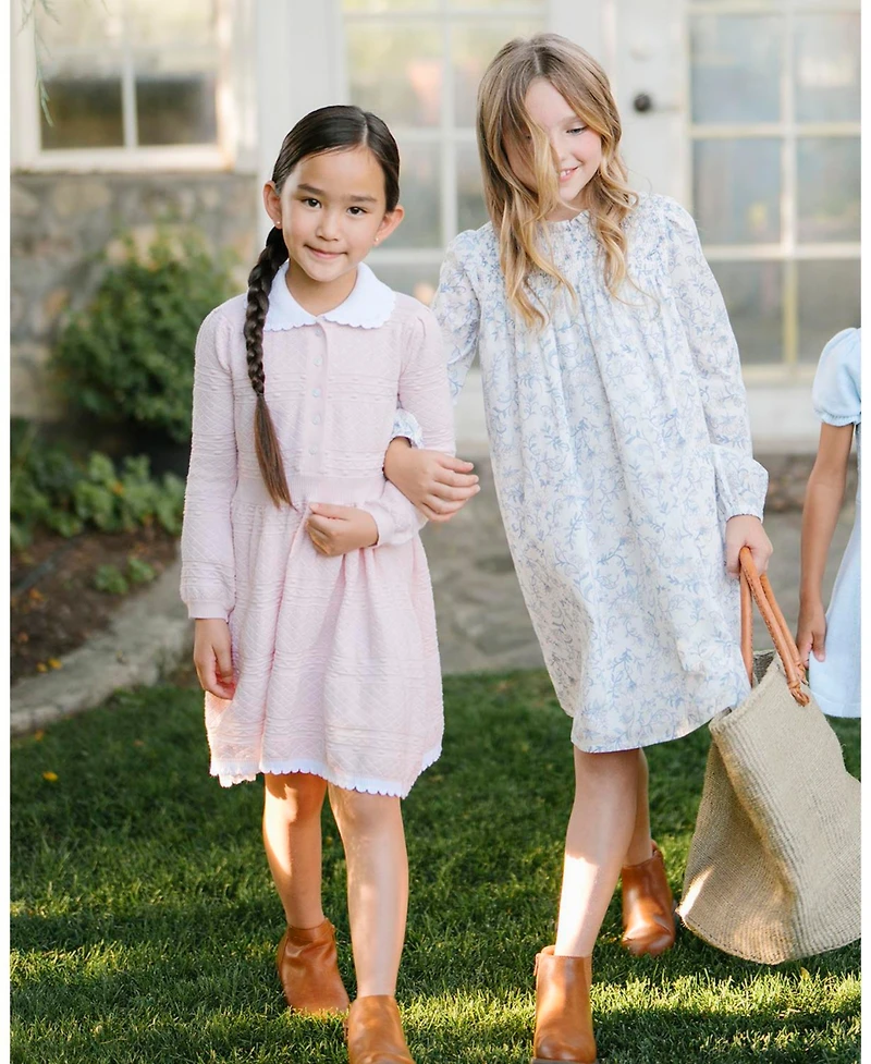Hope & Henry Little and Big Girls' Organic Peter Pan Collar Button Front Sweater Dress