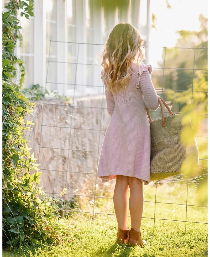 Hope & Henry Big Girls Organic Long Sleeve Flutter Detail Sweater Dress