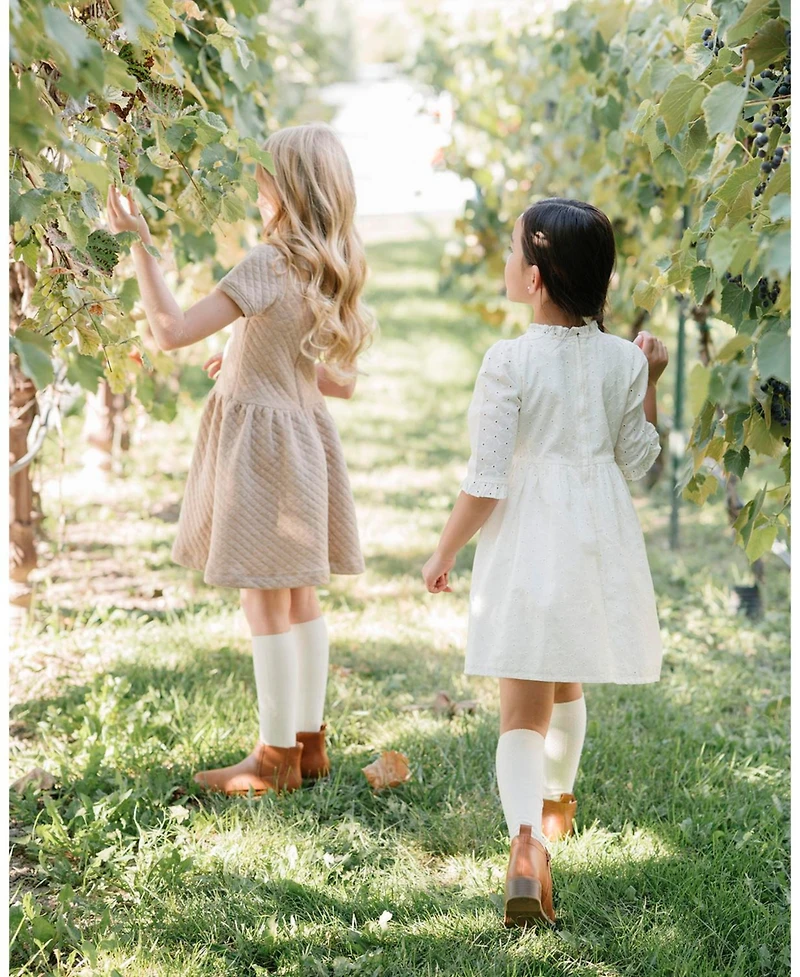 Hope & Henry Little and Big Girls' Short Sleeve Quilted Dress with Eyelet Collar