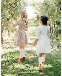 Hope & Henry Little and Big Girls' Short Sleeve Quilted Dress with Eyelet Collar