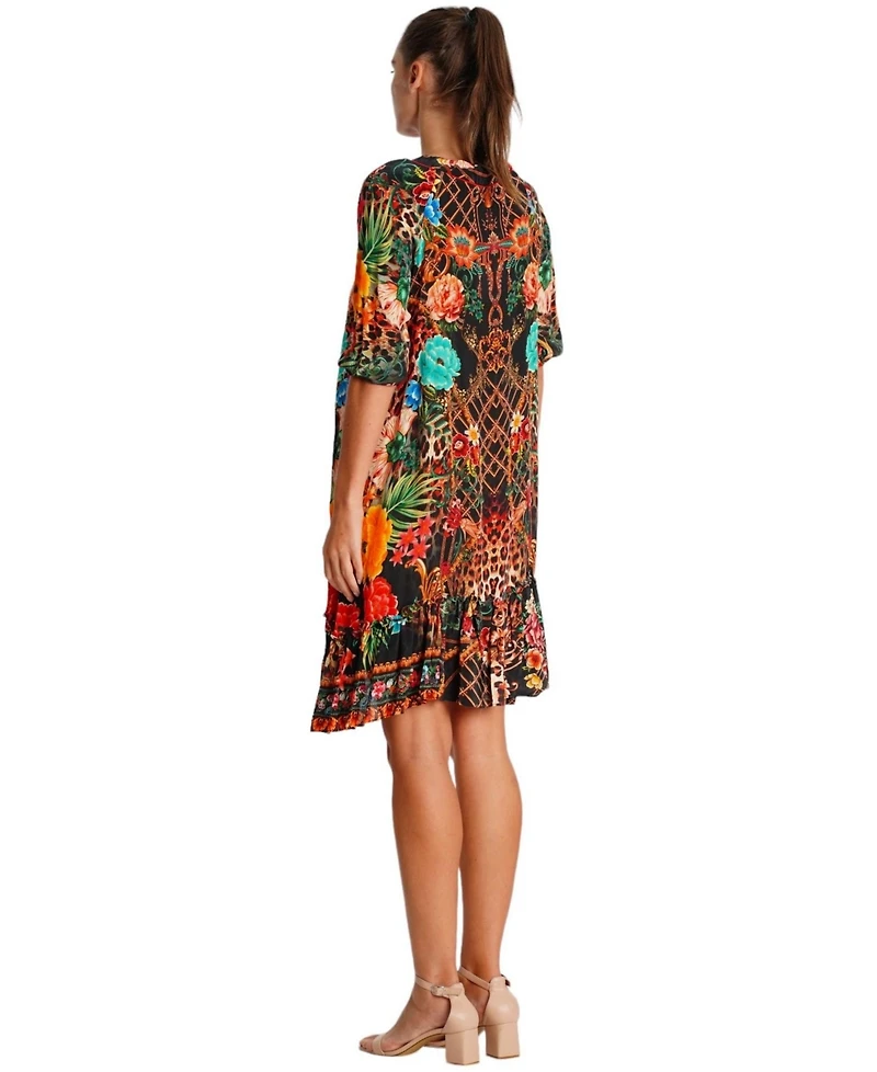 La Moda Clothing Women's Short Dress with V-Neck and Short Sleeves