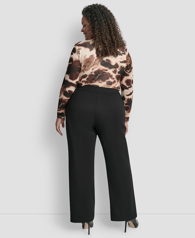 Dkny Plus Mid Rise Pleat Detail Straight Fit Pants