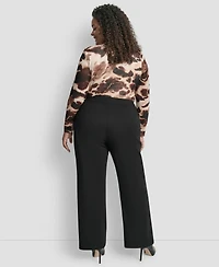 Dkny Plus Mid Rise Pleat Detail Straight Fit Pants