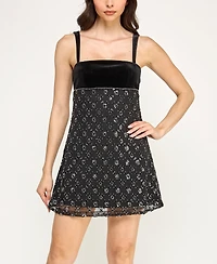 Violet Weekend Juniors' Embellished Square Neck Dress