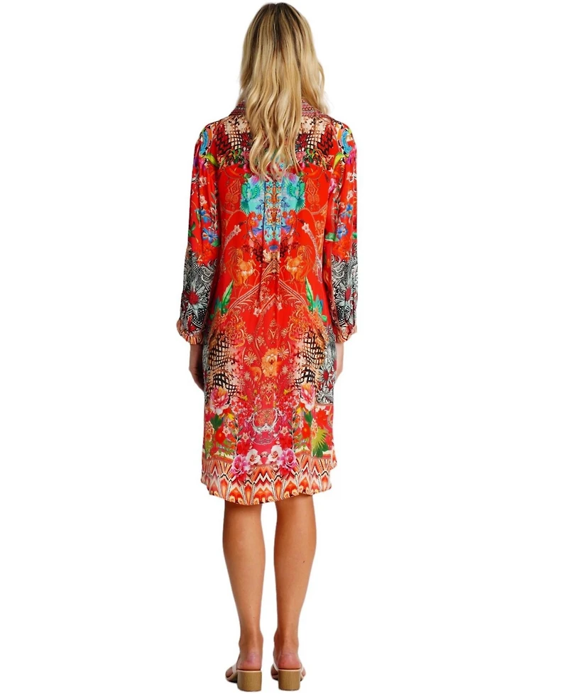 La Moda Clothing Women's Midi Summer Dress with Collared Neck, Short Sleeves