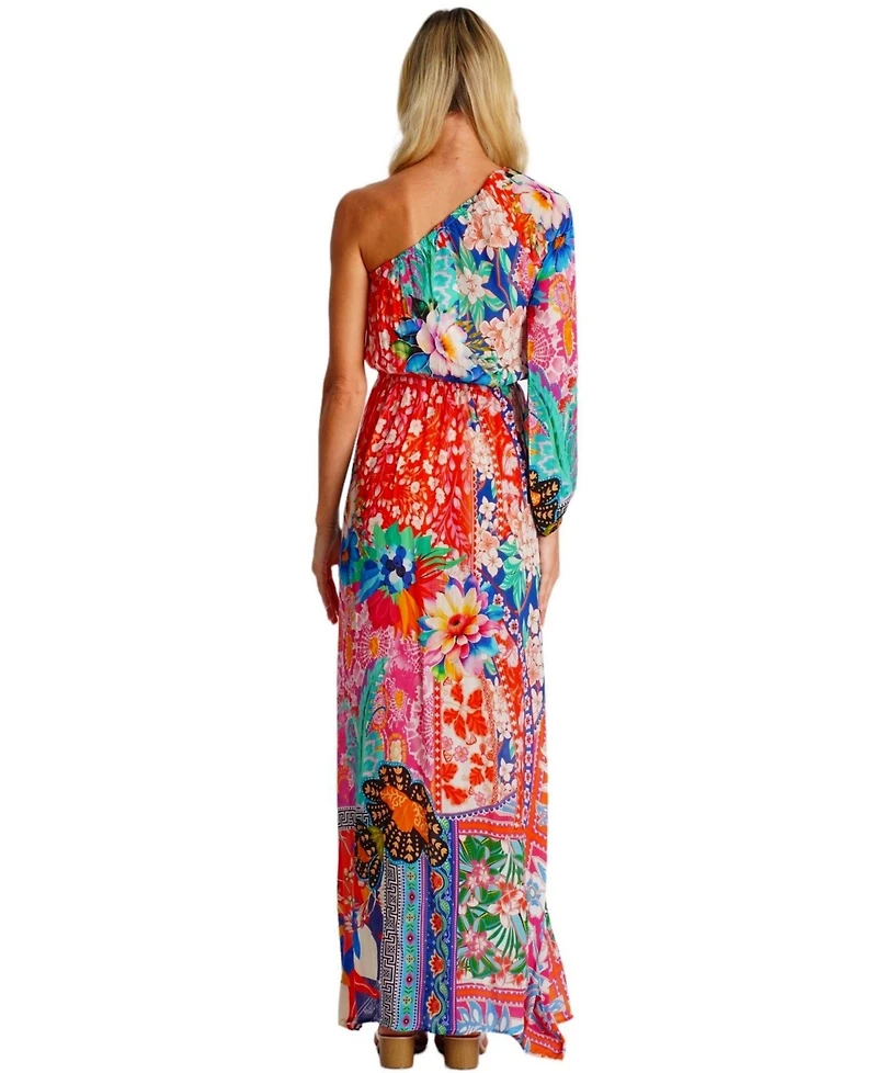 La Moda Clothing Women's Maxi One Shoulder Floral Dress