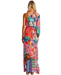 La Moda Clothing Women's Maxi One Shoulder Floral Dress