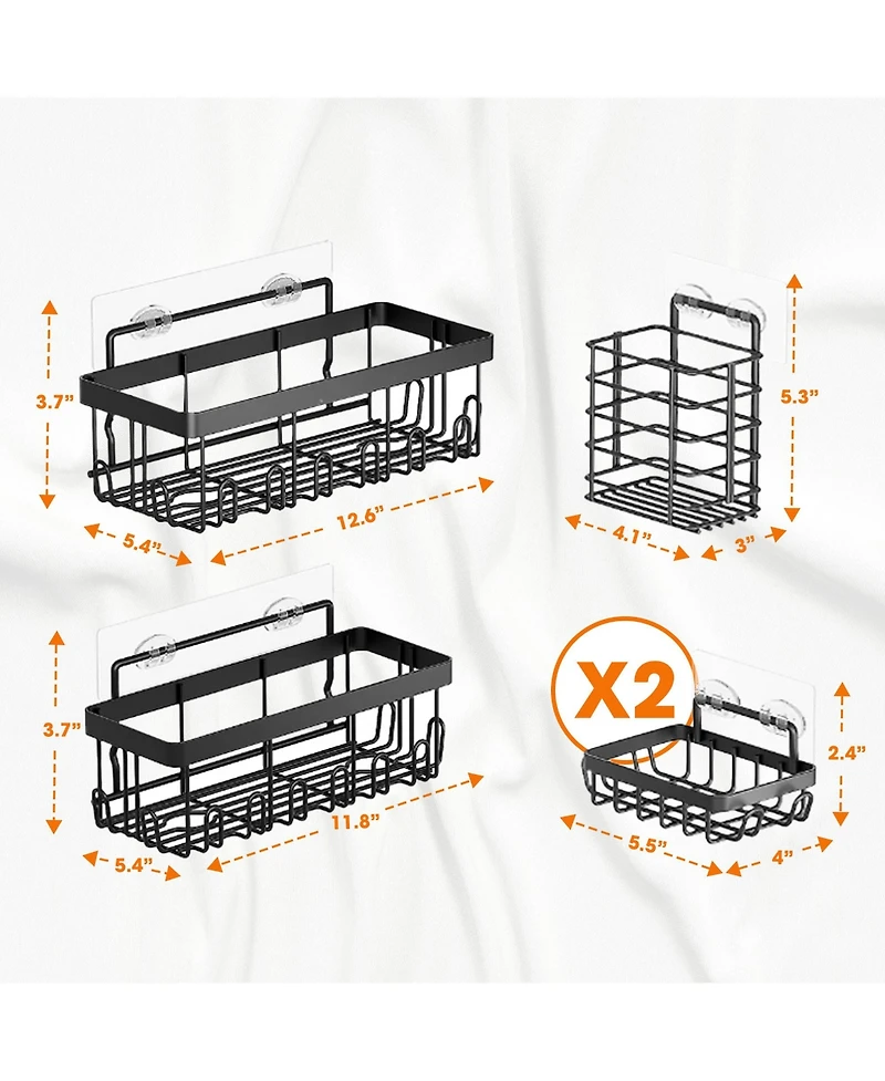 Cheer Collection 5-Pack Stainless Steel Shower Caddy – Self-Draining, Heavy-Duty Wall Organizer