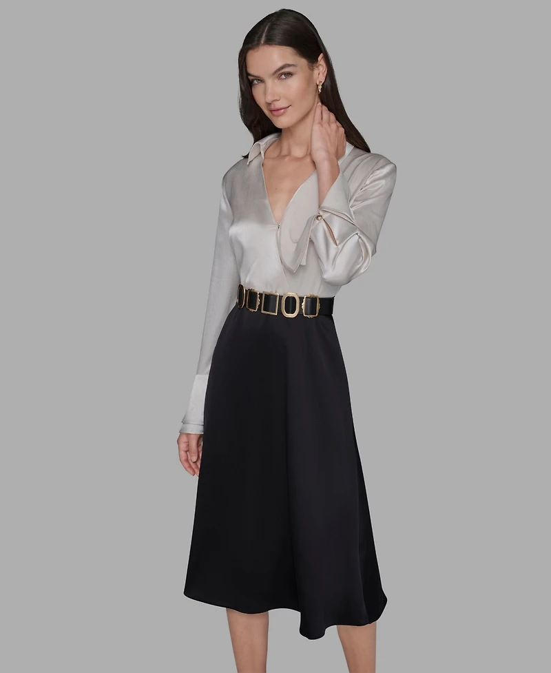 Karl Lagerfeld Paris Women's Two Tone Collared Shirt Dress
