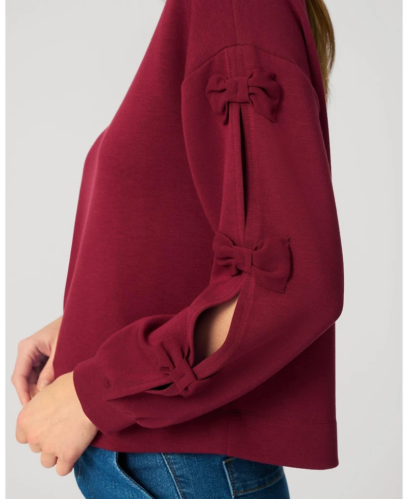 Cable & Gauge Women's Bow Sleeve Detail Scuba Sweatshirt