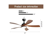 Sofucor 52 Inch 5 Blade Abs Led Ceiling Fan with Downrod and 6 Speed Adjustable Remote Control