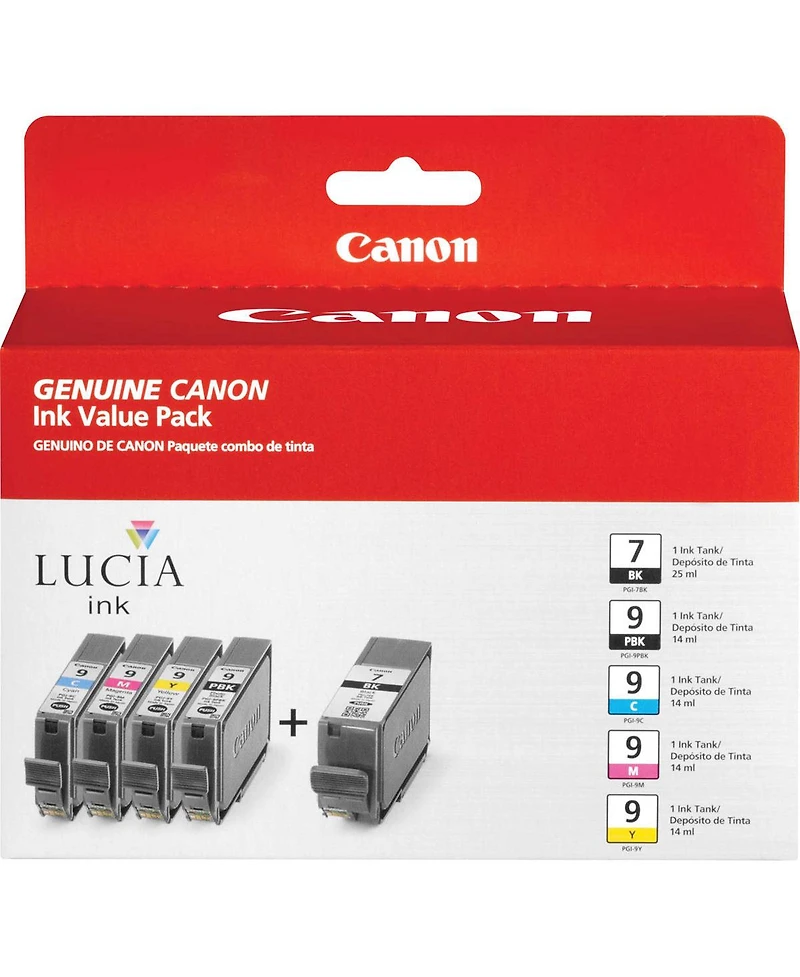 Canon Pgi-9 / Pgi-7 5-Color Multi Pack Inkjet Inks, Combo/Value Pack for iX7000, MX7600 Pixma Series Printers