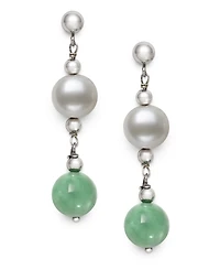 Macy's Freshwater Pearl (7-8mm) and Dyed Green Jadeite (8mm) Drop Earrings in Sterling Silver