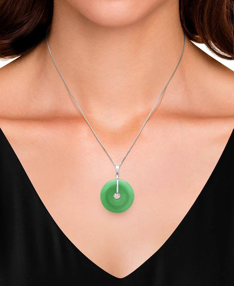 Macy's Dyed Green Jadeite Round Pendant Necklace in Sterling Silver