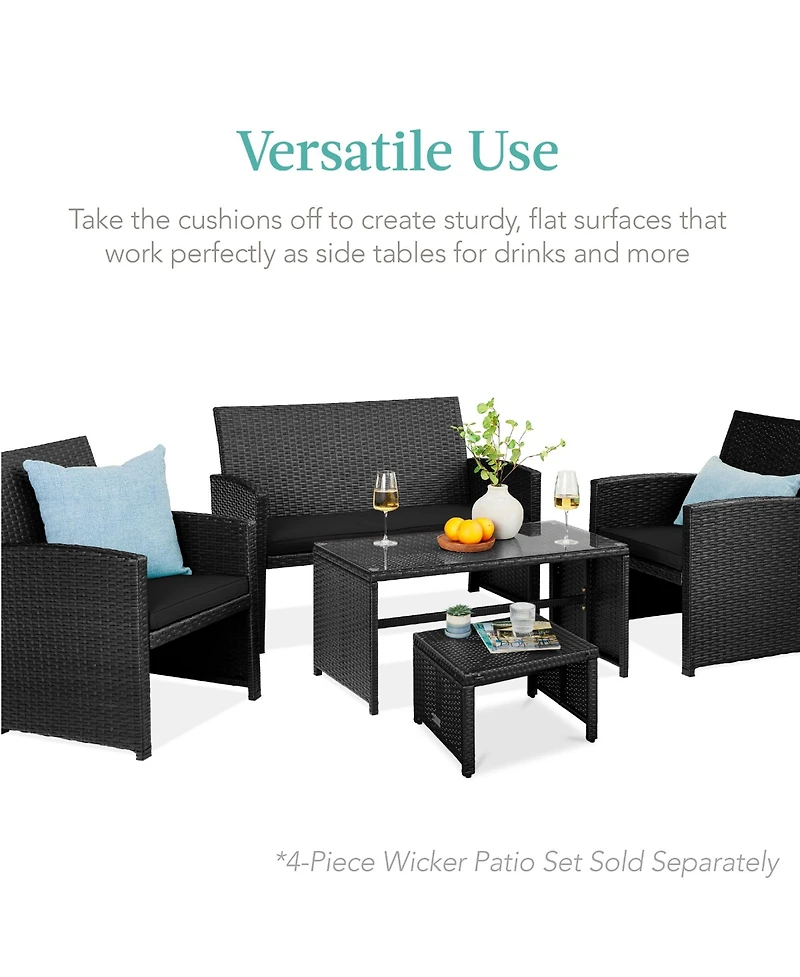 Best Choice Products Set of 2 Multipurpose Patio Wicker Ottomans w/ Removable Cushions
