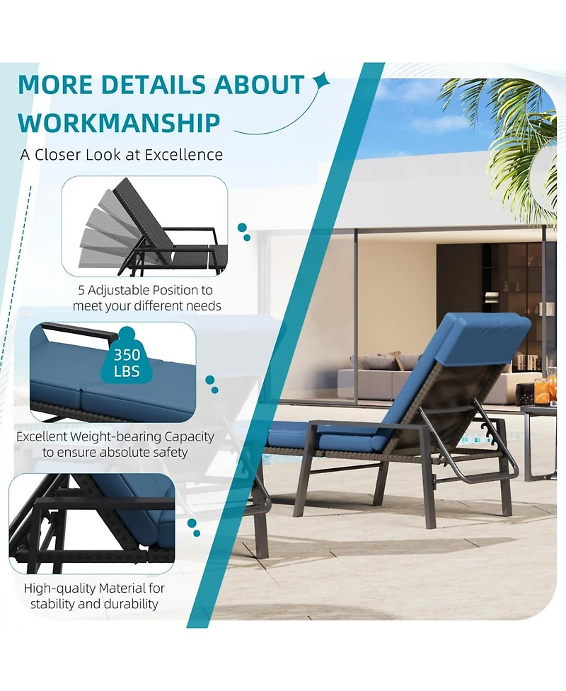Aecojoy Chaise Lounge Chairs for Outside Set of 2, Adjustable Wicker Pe Rattan Patio Pool Recliner Chair with Removable Cushion