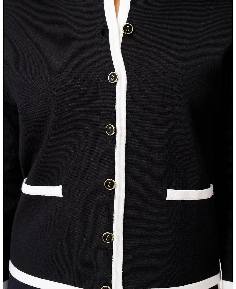 Cable & Gauge Women's Contrast Trim Crewneck Cardigan