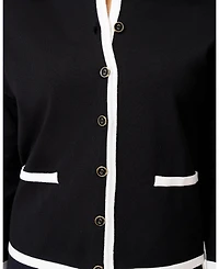 Cable & Gauge Women's Contrast Trim Crewneck Cardigan