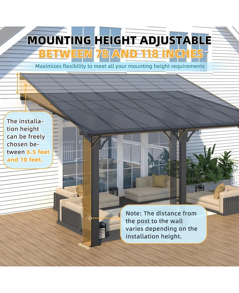 Aecojoy 14'x10' Adjustable Height Wall Mounted Outdoor Gazebos Pergola