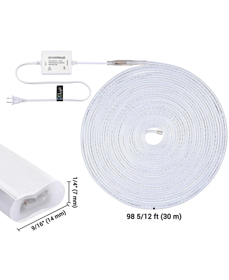 DELight 100FT Warm White Neon Rope Lights with Remote Control Ac 110V IP65 Waterproof Cuttable Dimmable Flexible Diy Del-D100W