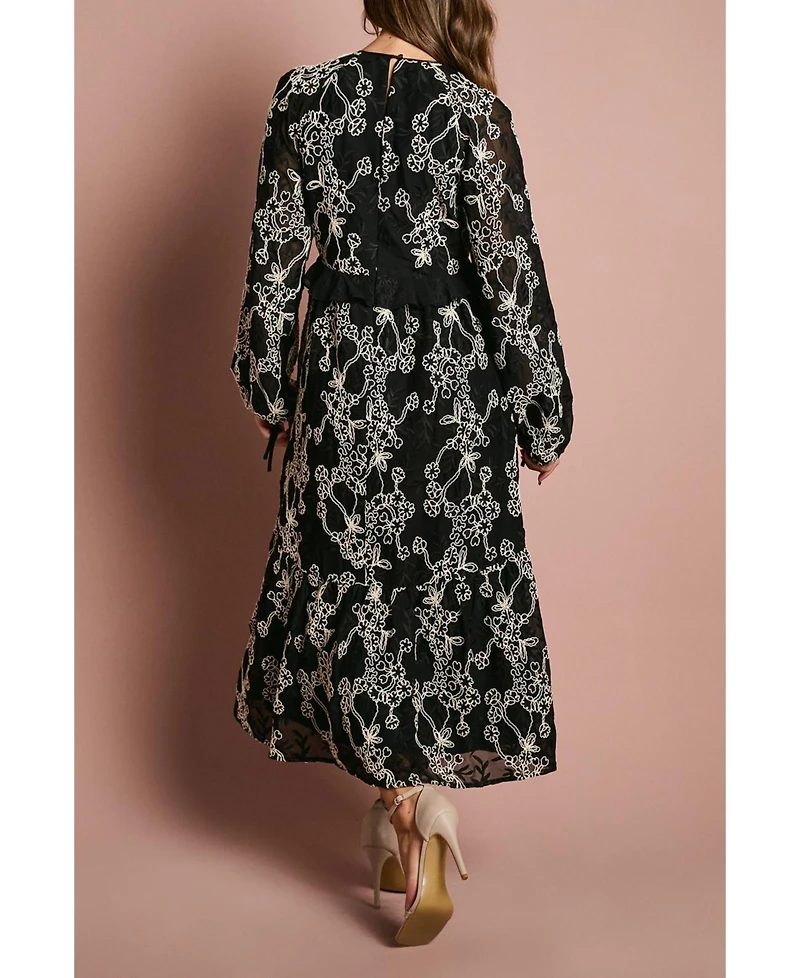 Coast Women's Long Sleeve Broderie Floral Midaxi Dress