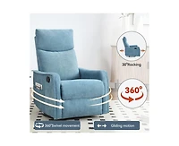 Casainc Heat Massage Manual Recliner Chair with Rocker and Swivel Fabric for Living Room