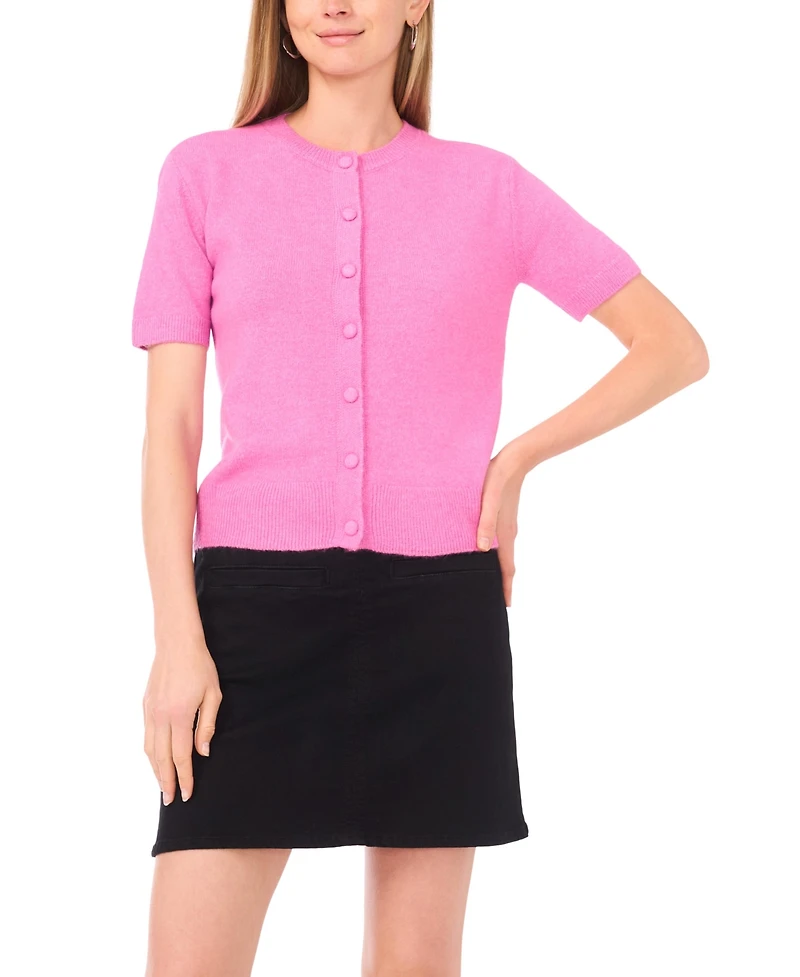 Vince Camuto Women's Covered Button Crewneck Cardigan Sweater