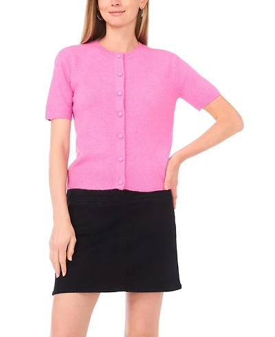 Vince Camuto Women's Covered Button Crewneck Cardigan Sweater