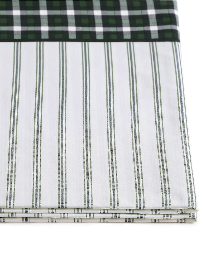 Tommy Hilfiger Cass Park Mix Check Stripe Contrast Hem 200-Thread Count Cotton -Pc. Sheet Set