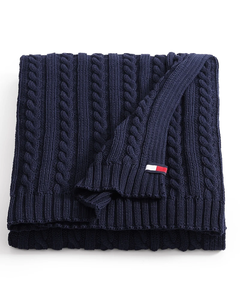 Tommy Hilfiger Solid Cotton Cable Knit Throw Blanket, 70" x 50"