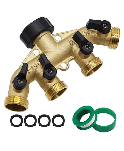 Twinkle Star 4 Way Heavy Duty Garden Hose Splitter Spigot Adapter with Valves