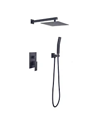 Rainsken 10 inch Shower Head Bathroom Luxury Rain Mixer Shower Complete Combo Set Wall Mounted (Matte Black)