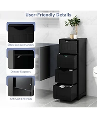 Gymax Bathroom Floor Cabinet Freestanding Narrow Side Storage Organizer w/ 4 Drawers