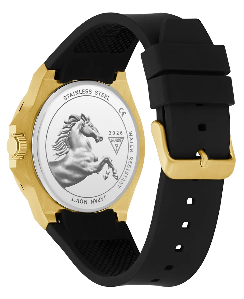 Guess Men's Gold-Tone Black Silicone Analog Watch, 44mm