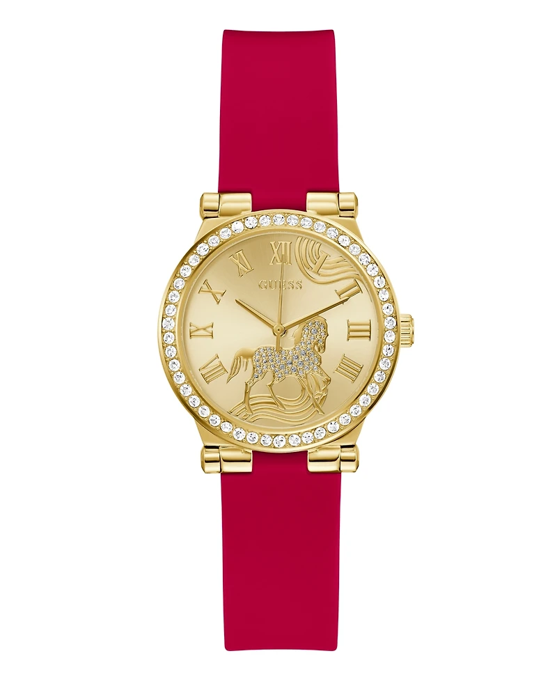 Guess Women's Gold-Tone Red Silicone Analog Watch, 32mm
