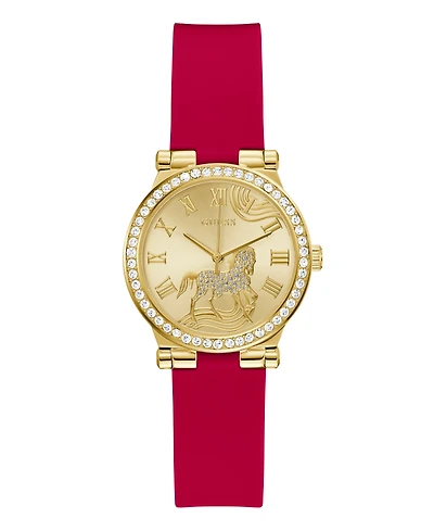 Guess Women's Gold-Tone Red Silicone Analog Watch, 32mm